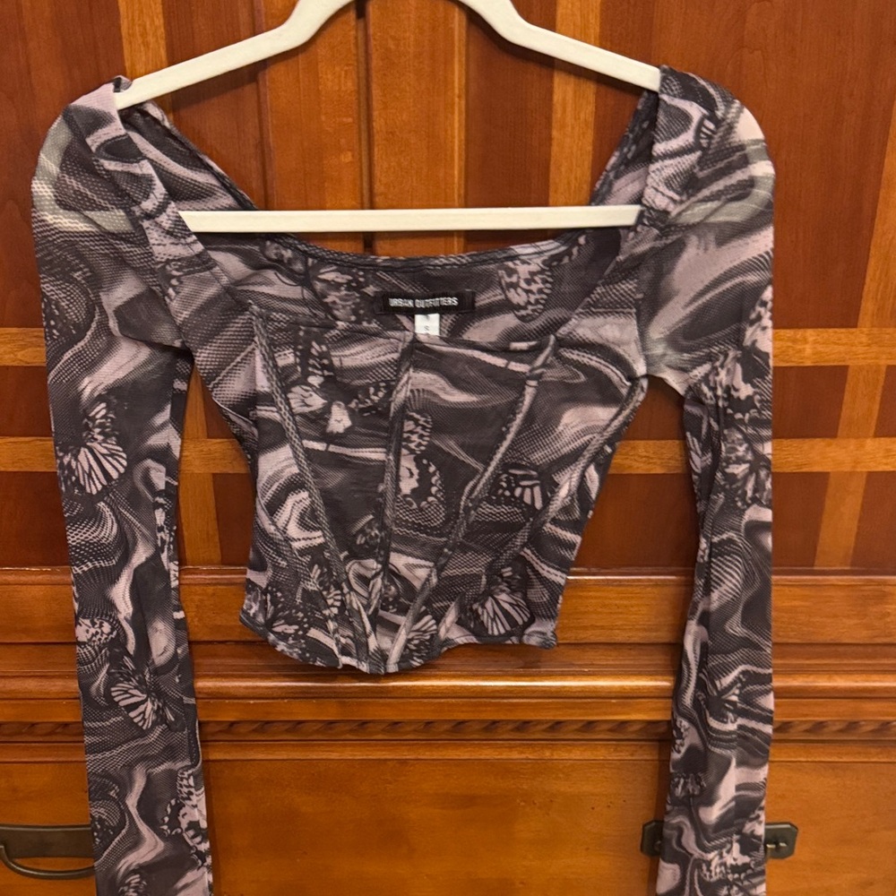 Urban Outfitters Abstract Pattern Long Sleeve Top - Black and Pink